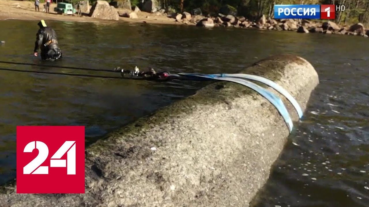 Пролежавшие 200 лет в воде колонны для Казанского собора подняли со дна Выборгского залива